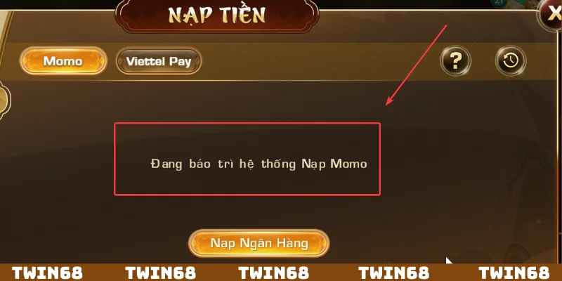 Lỗi khi thực hiện nạp tiền được hệ thống cung cấp