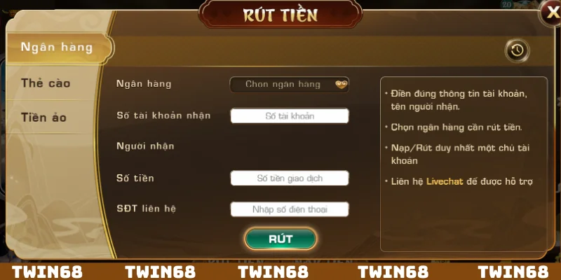 Sử dụng ngân hàng để rút tiền thành công ngay trên trang web